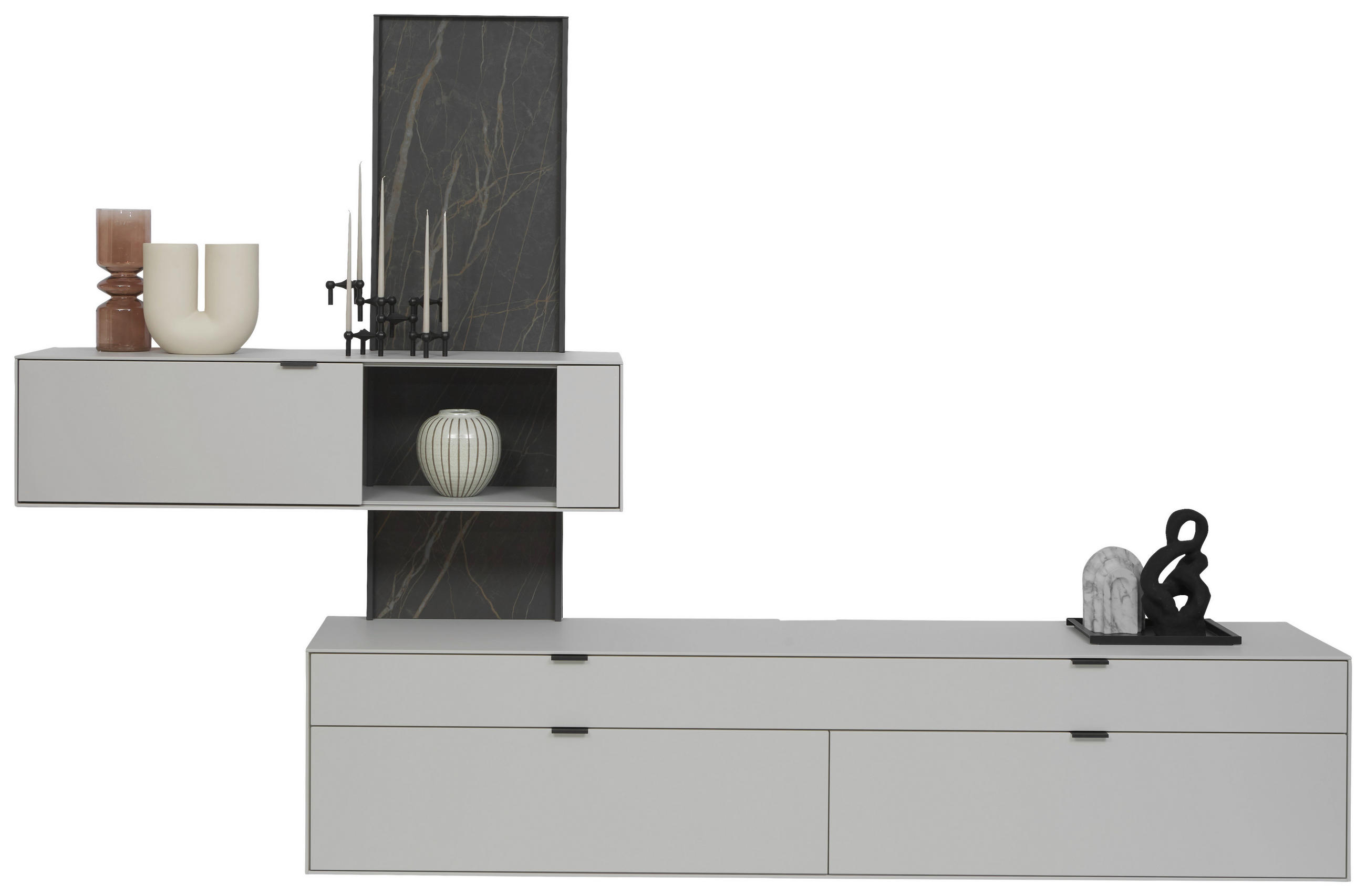 WOHNWAND  Hellgrau 306/204,9/45,2 cm  - Hellgrau, Design, Glas/Keramik (306/204,9/45,2cm) - Dieter Knoll