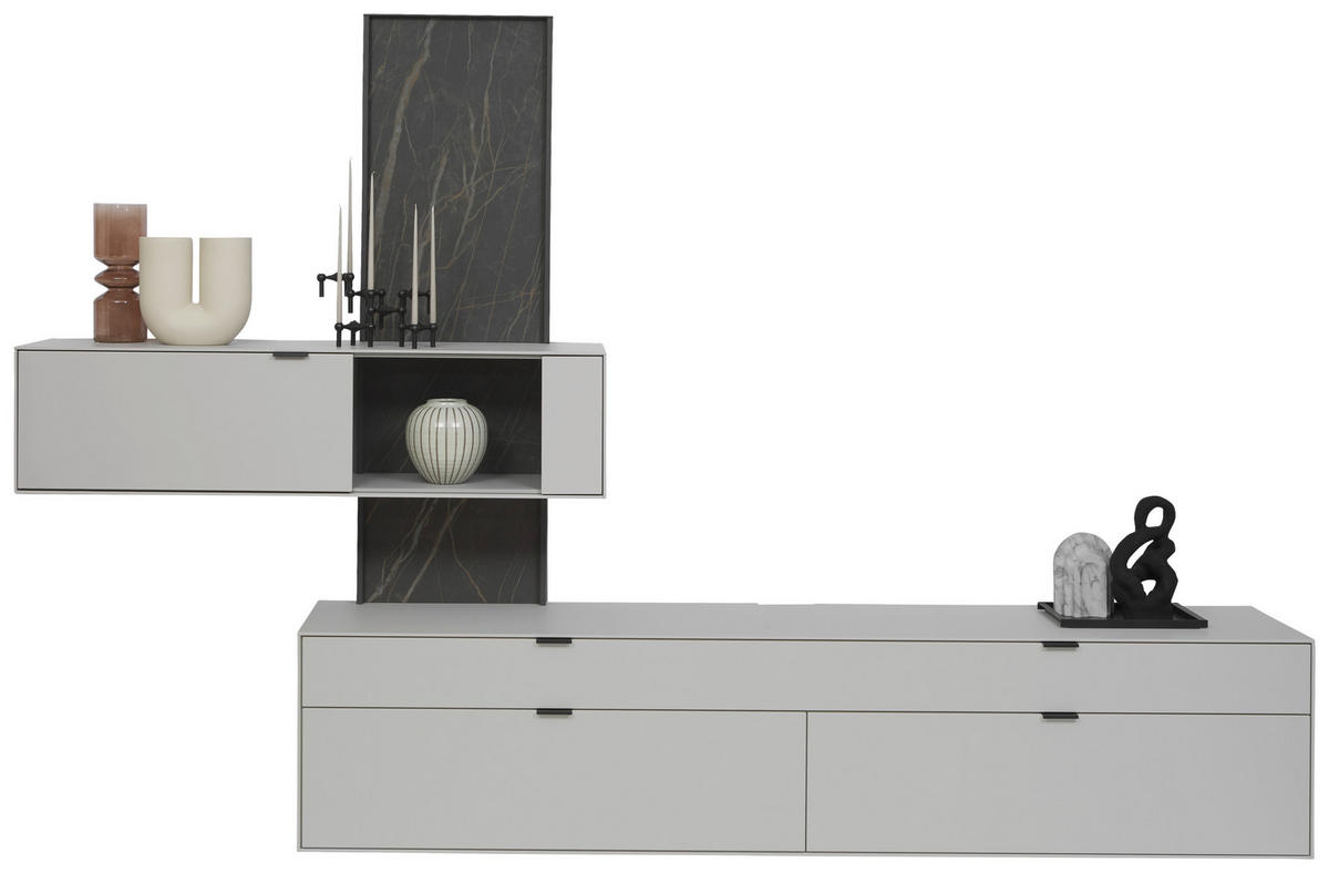 WOHNWAND  in Hellgrau  306/204,9/45,2 cm  - Hellgrau, Design, Glas/Keramik (306/204,9/45,2cm) - Dieter Knoll