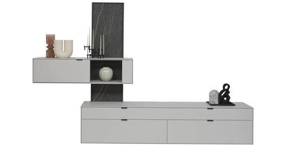 WOHNWAND  in Hellgrau  306/204,9/45,2 cm  - Hellgrau, Design, Glas/Keramik (306/204,9/45,2cm) - Dieter Knoll