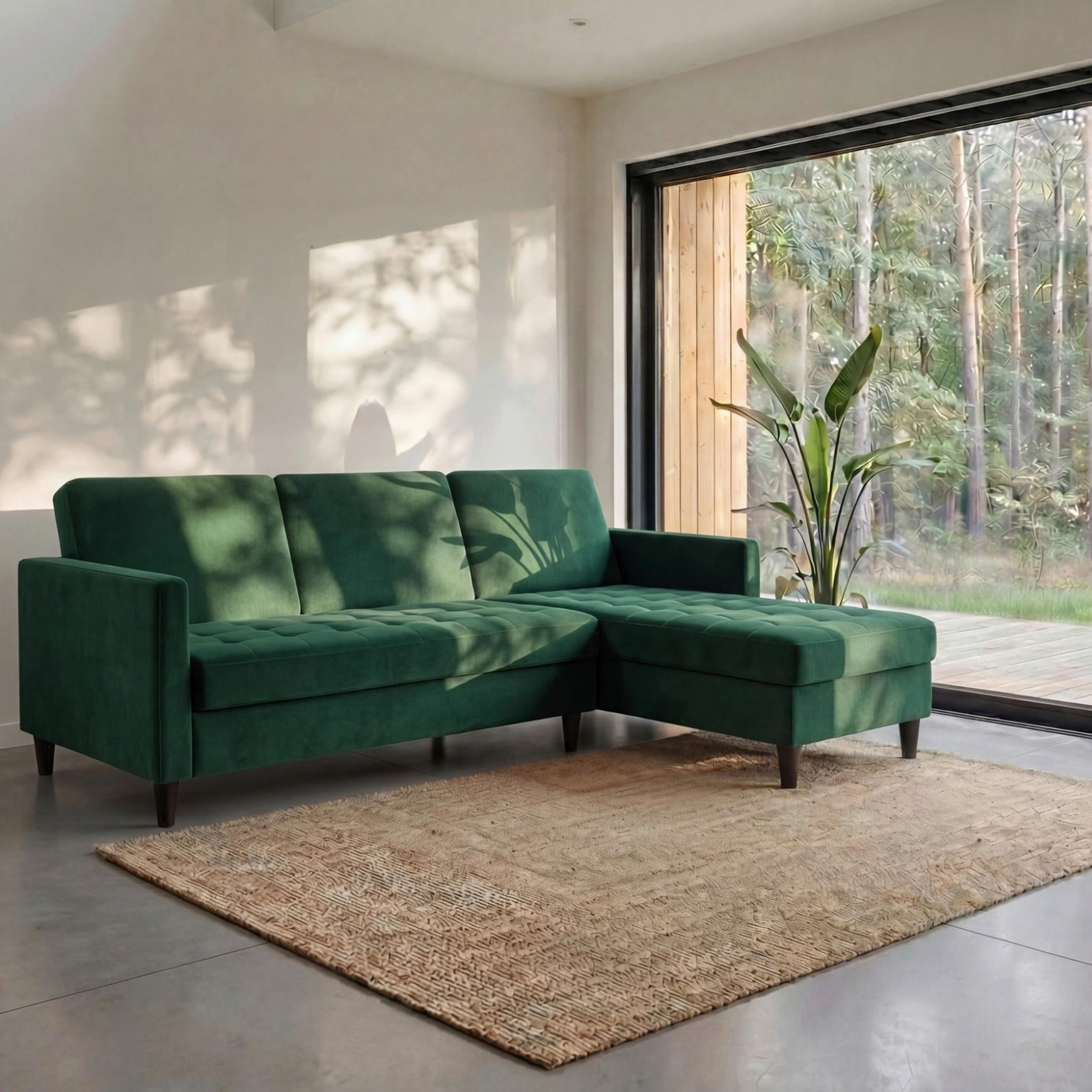 ECKSOFA PALERMO Dunkelgrün Velours Schlaffunktion, Stauraum  - Dunkelgrün/Schwarz, Basics, Kunststoff/Textil (213/154cm) - Livetastic