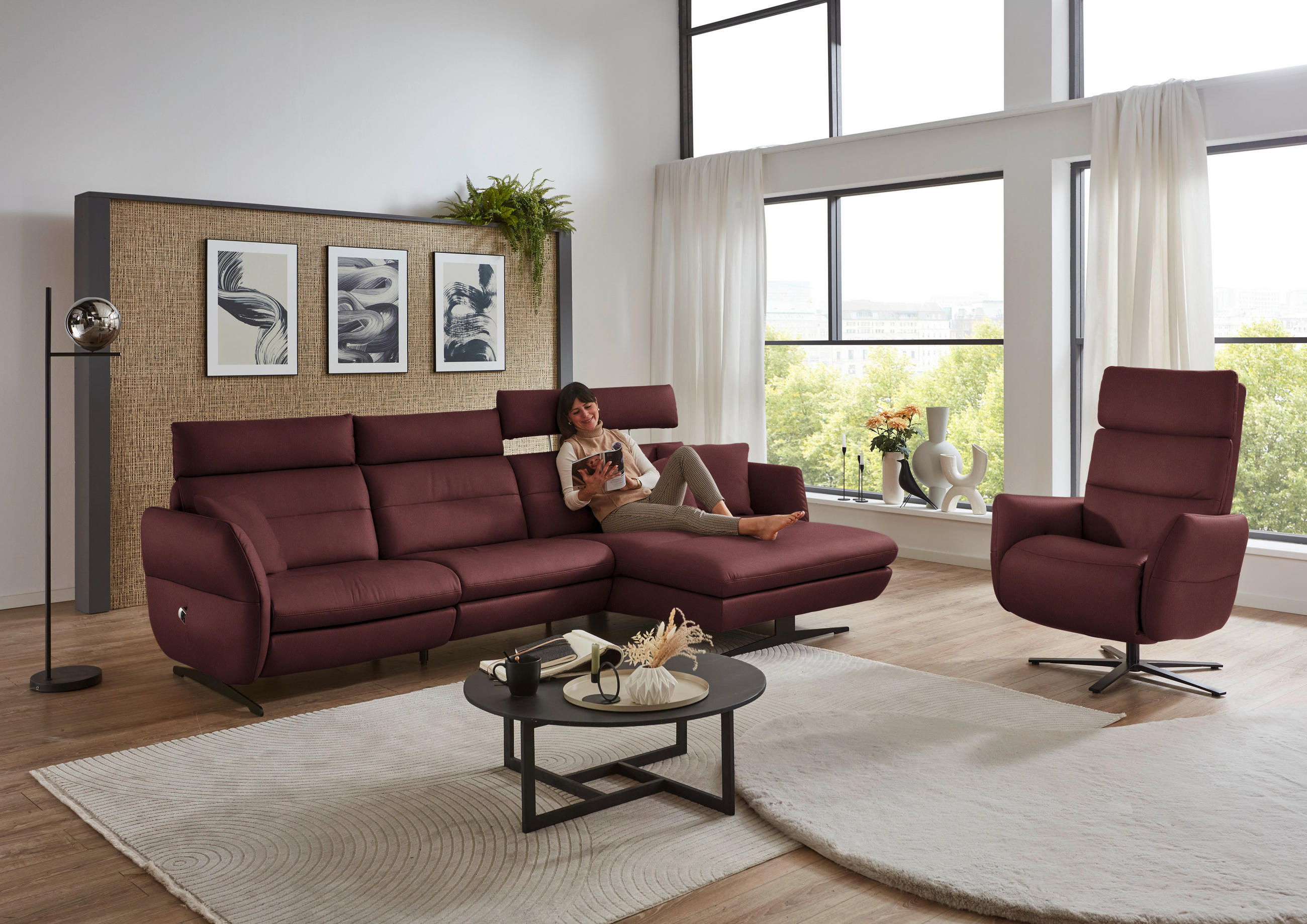 RELAXSESSEL in Leder Bordeaux  - Bordeaux/Schwarz, Design, Leder/Metall (82/119/85cm) - Dieter Knoll