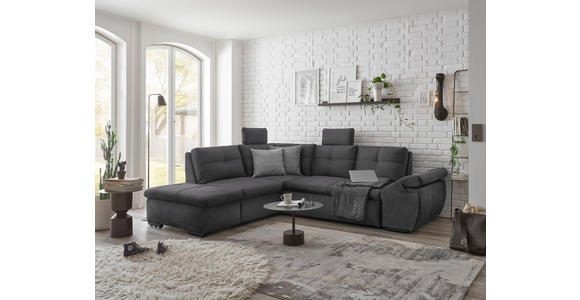 ECKSOFA in Mikrovelours Grau  - Schwarz/Grau, KONVENTIONELL, Kunststoff/Textil (217/265cm) - Carryhome