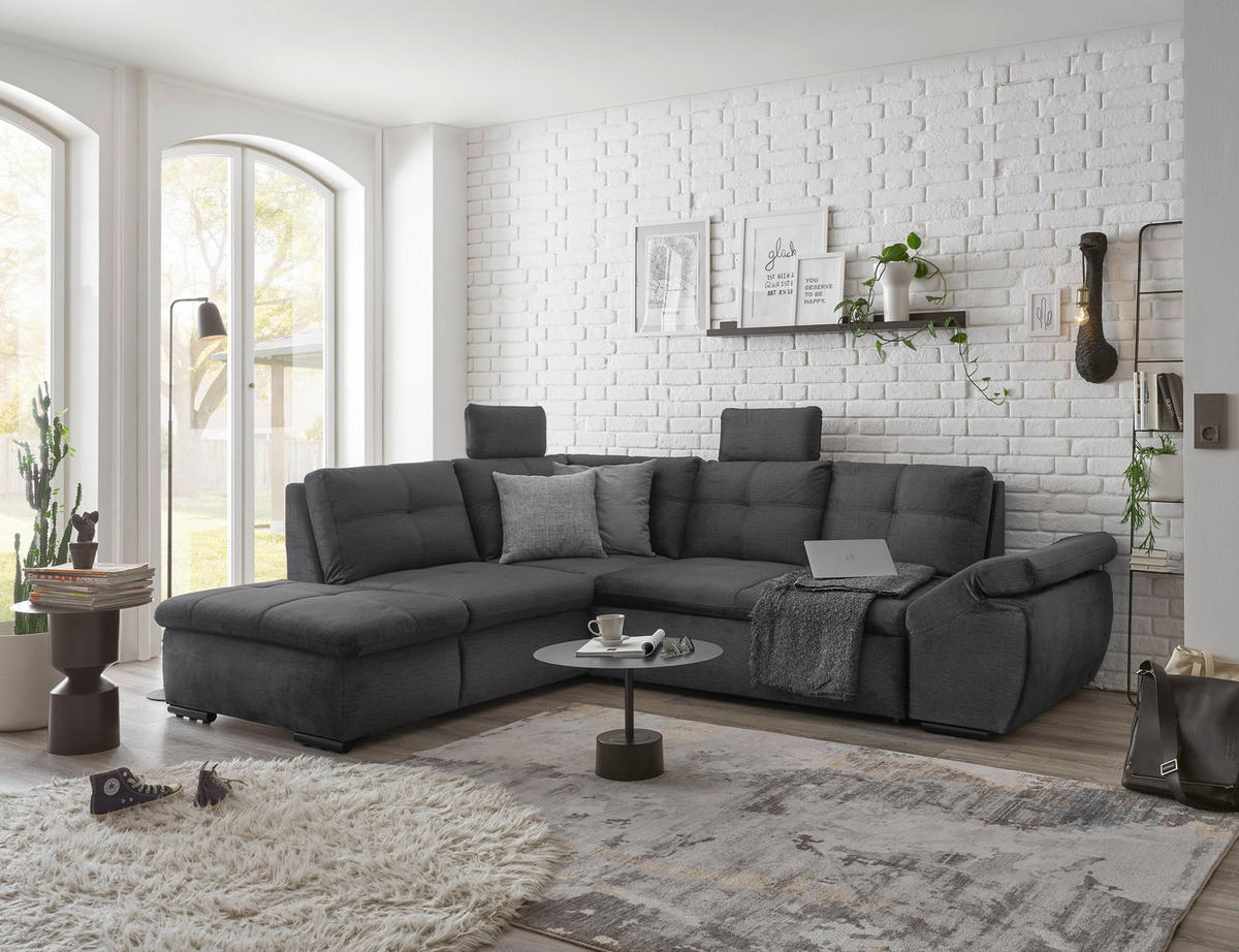 ECKSOFA in Mikrovelours Grau  - Schwarz/Grau, Konventionell, Kunststoff/Textil (217/265cm) - Carryhome