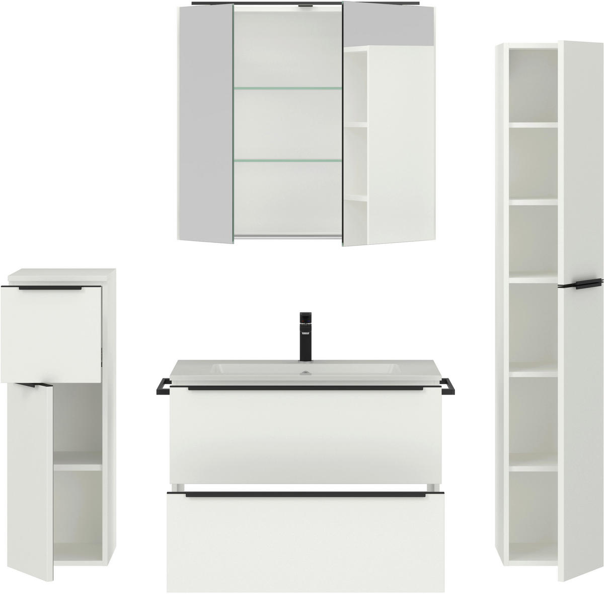 BADEZIMMER 5-teilig  in 141 cm  - Schwarz/Weiß, MODERN, Holzwerkstoff/Stein (141cm) - Nobilia