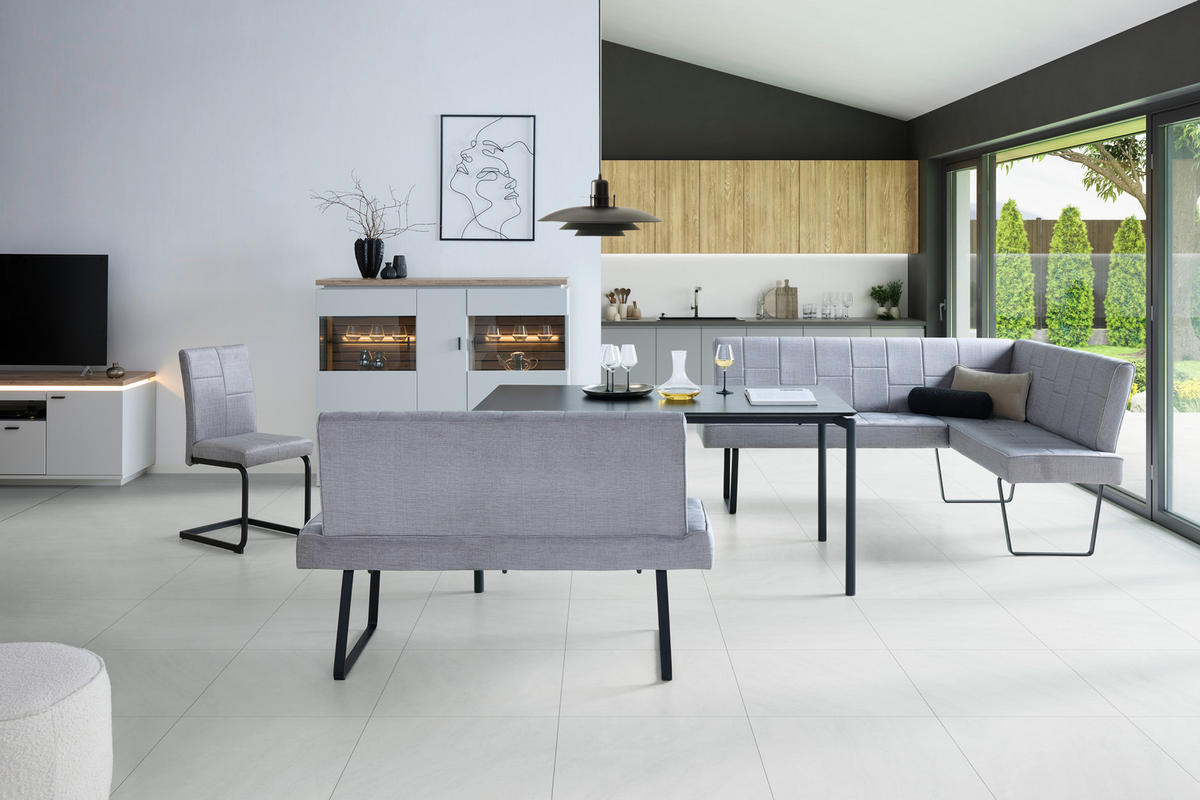 ECKBANK 190/150 cm Samt Hellgrau   - Hellgrau/Schwarz, KONVENTIONELL, Textil/Metall (190/150cm) - MID.YOU