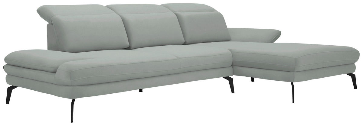 ECKSOFA in Flachgewebe Hellgrau  - Hellgrau/Schwarz, Design, Textil/Metall (289/180cm) - Stylife