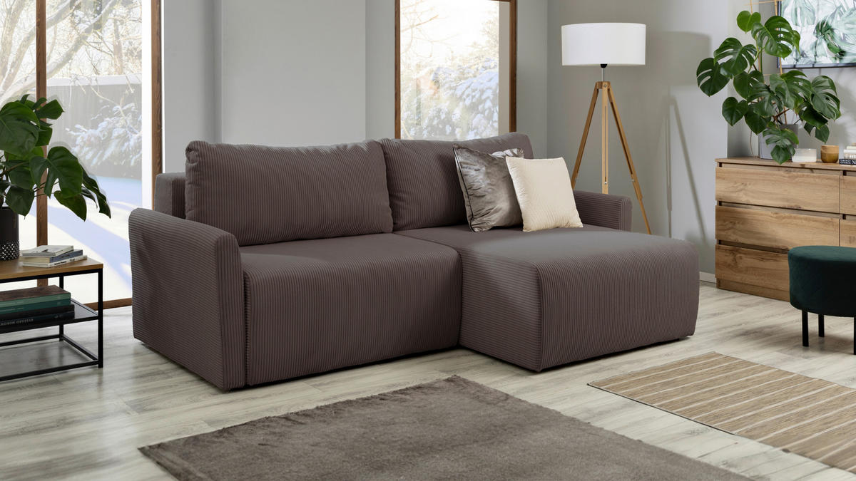 ECKSOFA Cord Braun  - Schwarz/Braun, Konventionell, Kunststoff/Textil (228/146cm) - MID.YOU