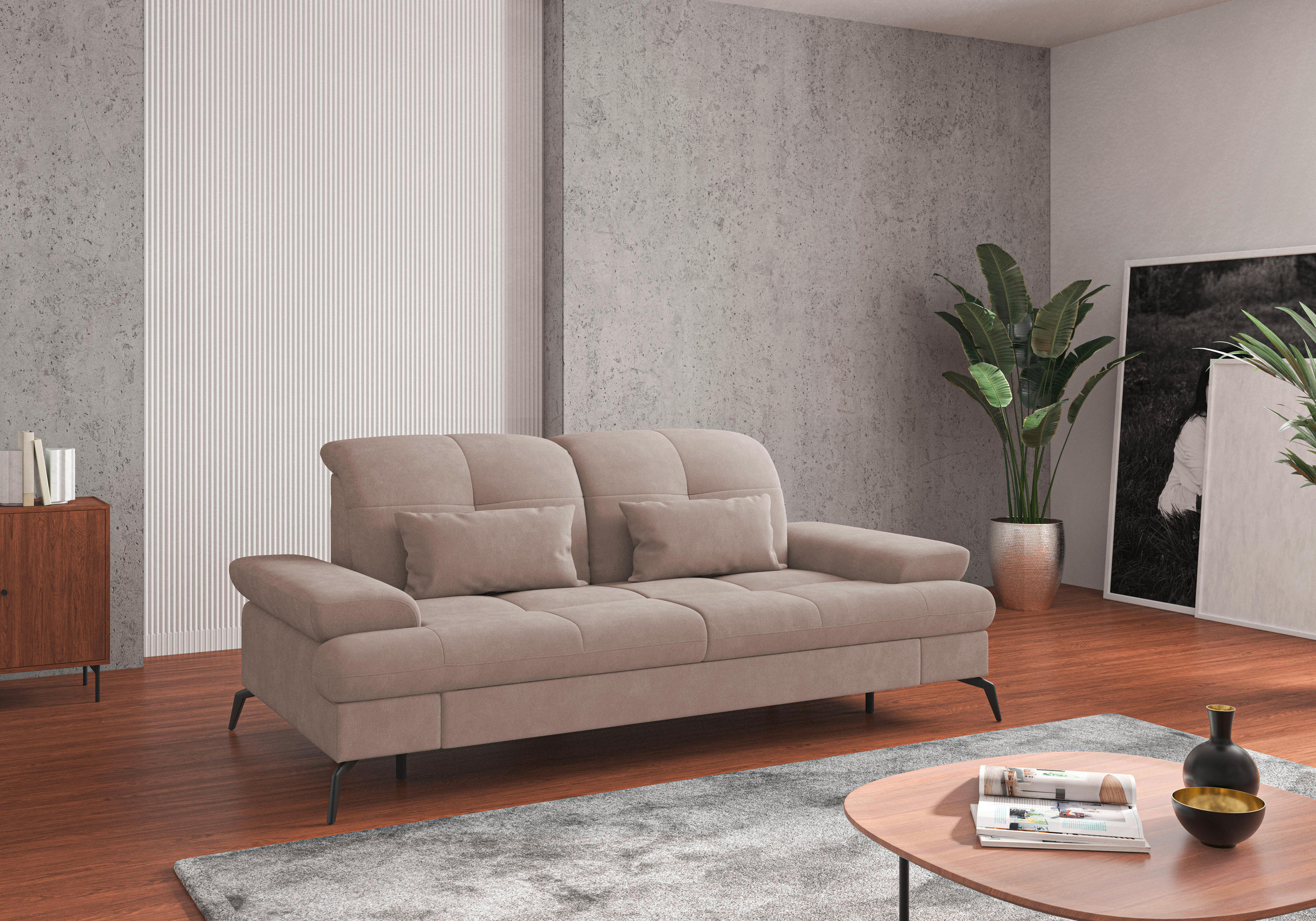 2,5-SITZER Flachgewebe Greige  - Greige/Schwarz, KONVENTIONELL, Textil/Metall (202/90/122cm) - Sit & More