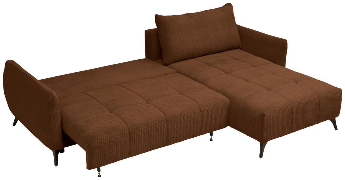 ECKSOFA in Struktur, Plüsch Rostfarben  - Rostfarben/Schwarz, Design, Textil/Metall (287/197cm) - Stylife