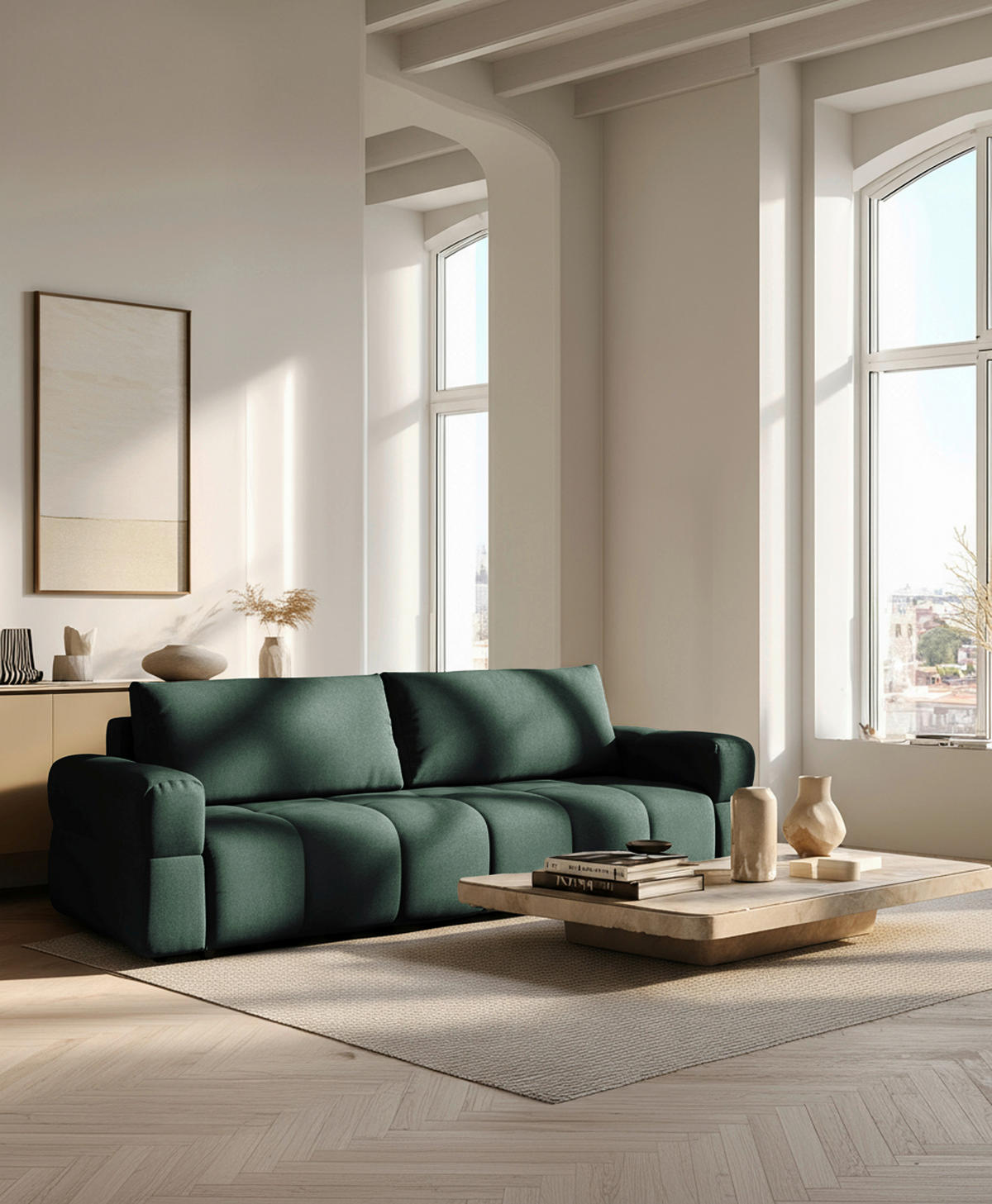 SCHLAFSOFA LOTTA  mit Chenille Grün  - Schwarz/Grün, Design, Textil (248/90/105cm) - MID.YOU