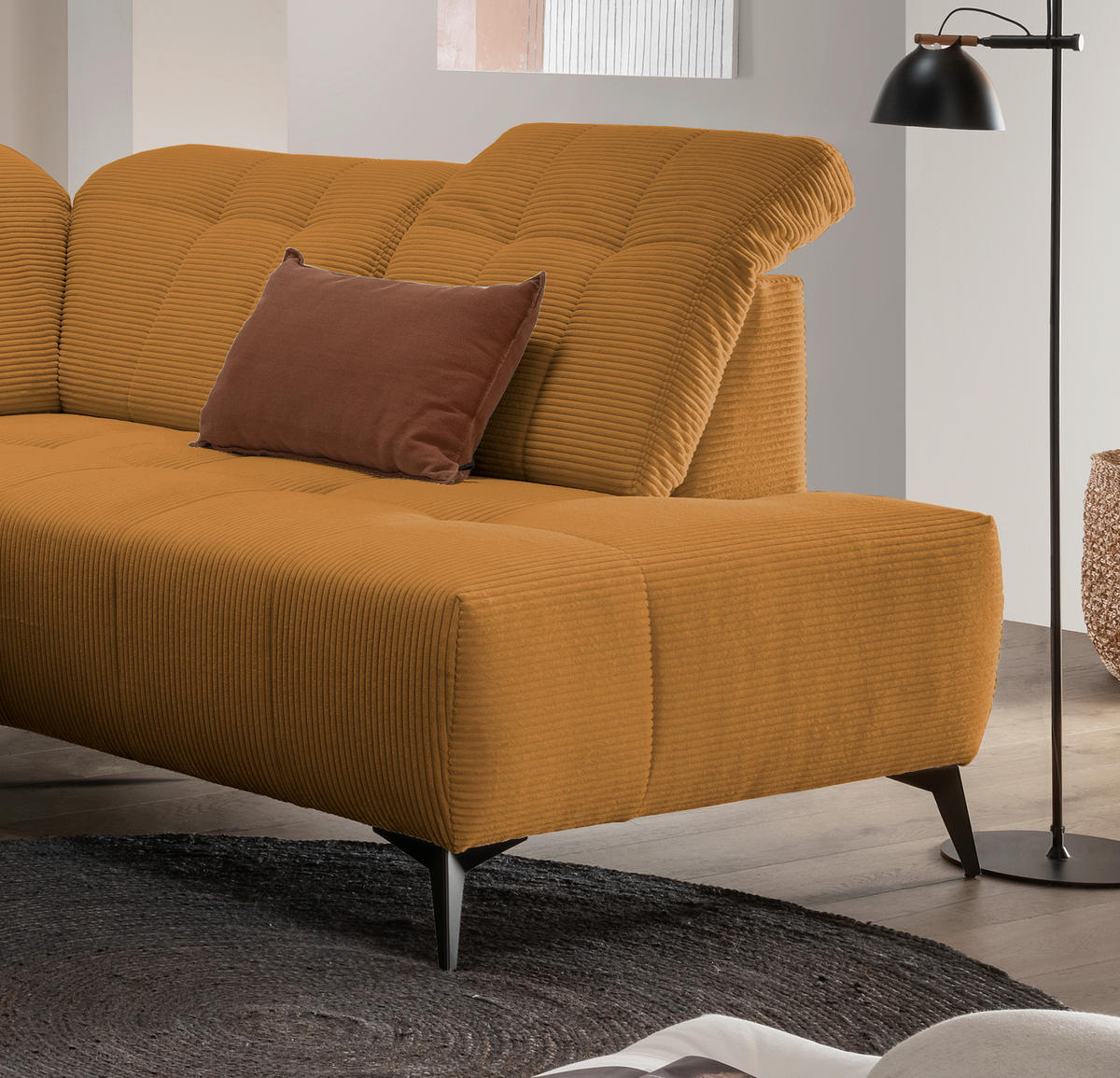 WOHNLANDSCHAFT SANO Goldfarben Cord  - Goldfarben/Schwarz, MODERN, Textil/Metall (180/337/200cm) - Livetastic
