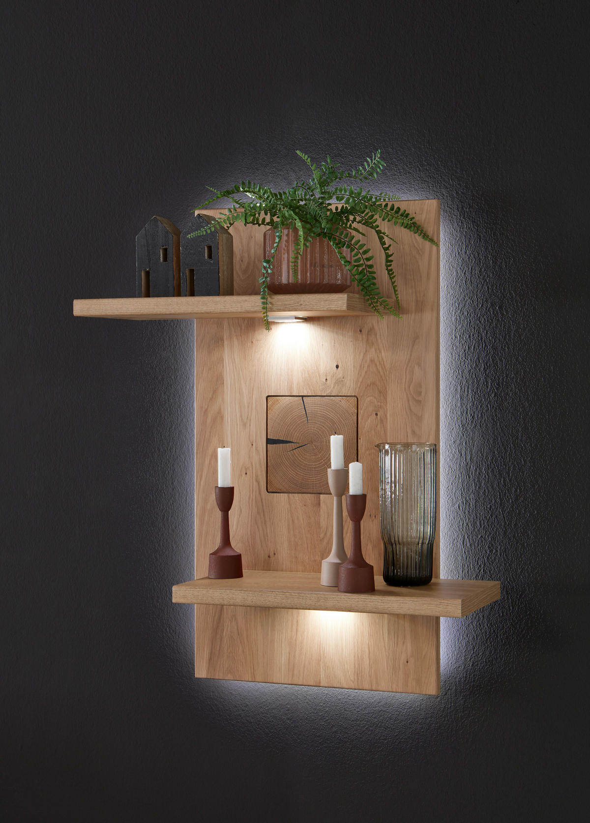 WOHNWAND  in Alteiche 317,1/171/50,2 cm  - Alteiche/Silberfarben, Konventionell, Glas/Holz (317,1/171/50,2cm) - Livetastic