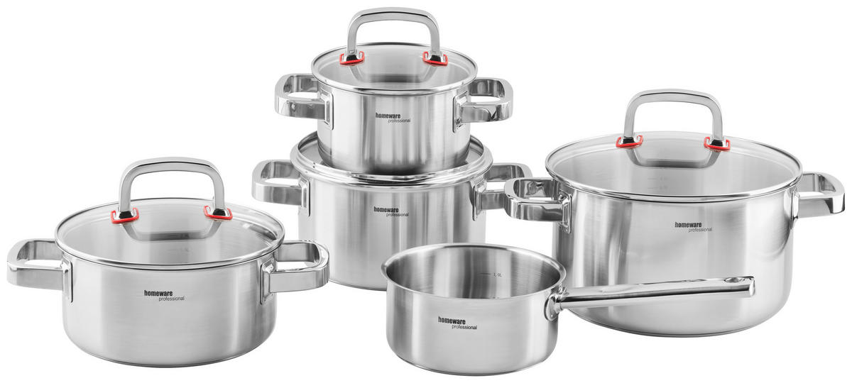 FŐZŐEDÉNYKÉSZLET 5 részes  - nemesacélszínű/áttetsző, Design, Üveg/fém - Homeware Profession.