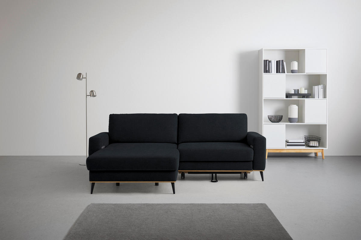 ECKSOFA in Chenille Schwarz  - Schwarz, Konventionell, Holz/Textil (167/234cm) - MID.YOU