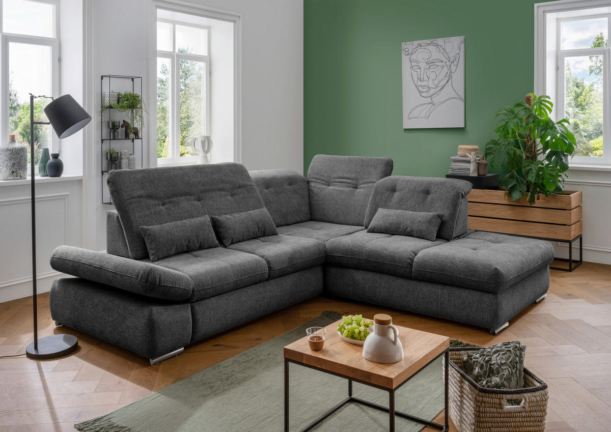 ECKSOFA in Chenille Anthrazit  - Chromfarben/Anthrazit, Design, Textil/Metall (280/254cm) - Livetastic