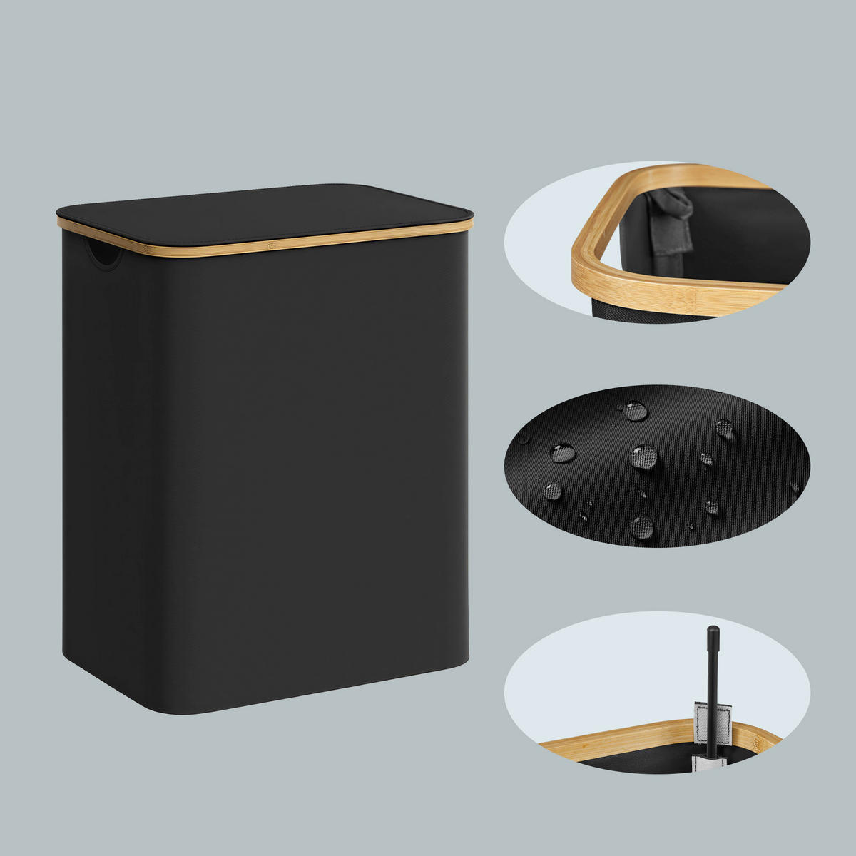 WÄSCHEKORB - Schwarz, Trend, Naturmaterialien/Kunststoff (60/70,5/38,5cm) - Boxxx