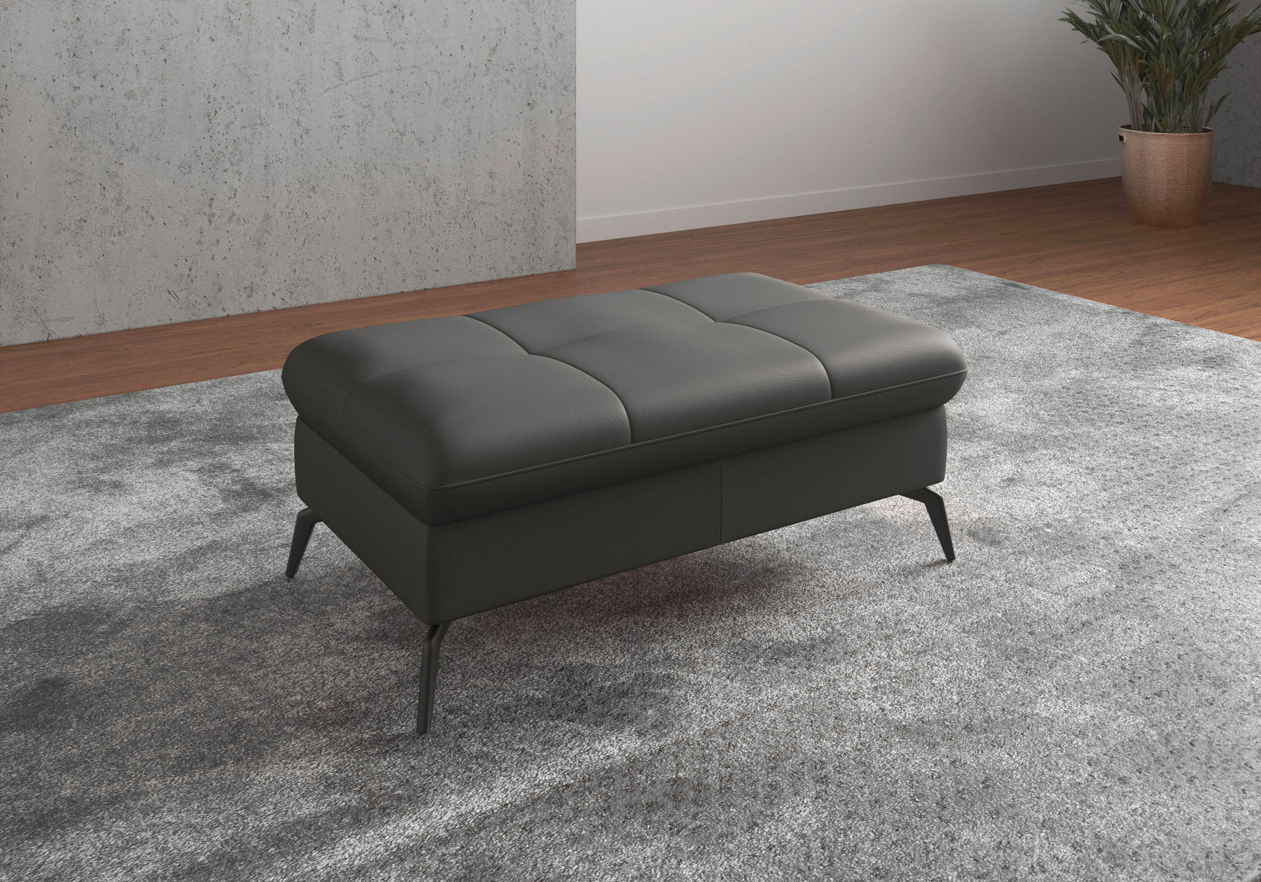 HOCKERLeder Anthrazit  - Anthrazit/Schwarz, Konventionell, Leder/Metall (102/47/69cm) - Sit & More