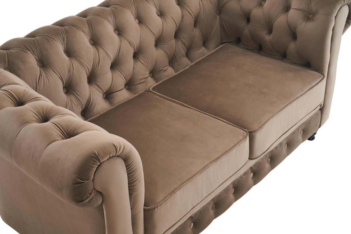 CHESTERFIELD-SOFA Samt Schwarz, Taupe  - Taupe/Schwarz, Trend, Holz/Textil (165/73/87cm) - Xora