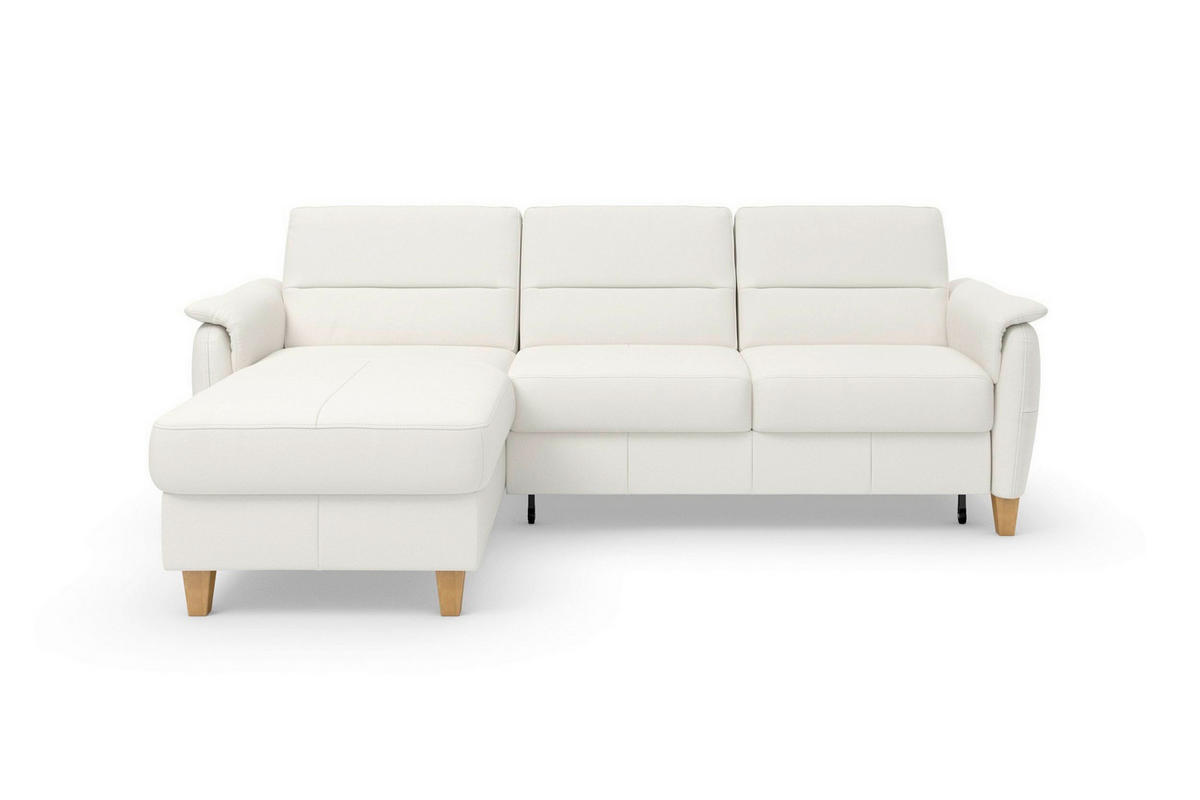 ECKSOFA PALMERA E in Mikrofaser Kombination Echtleder/Stoff Weiß  163/244 cm  - Eichefarben/Weiß, Basics, Leder/Holz (163/244cm) - Sit & More