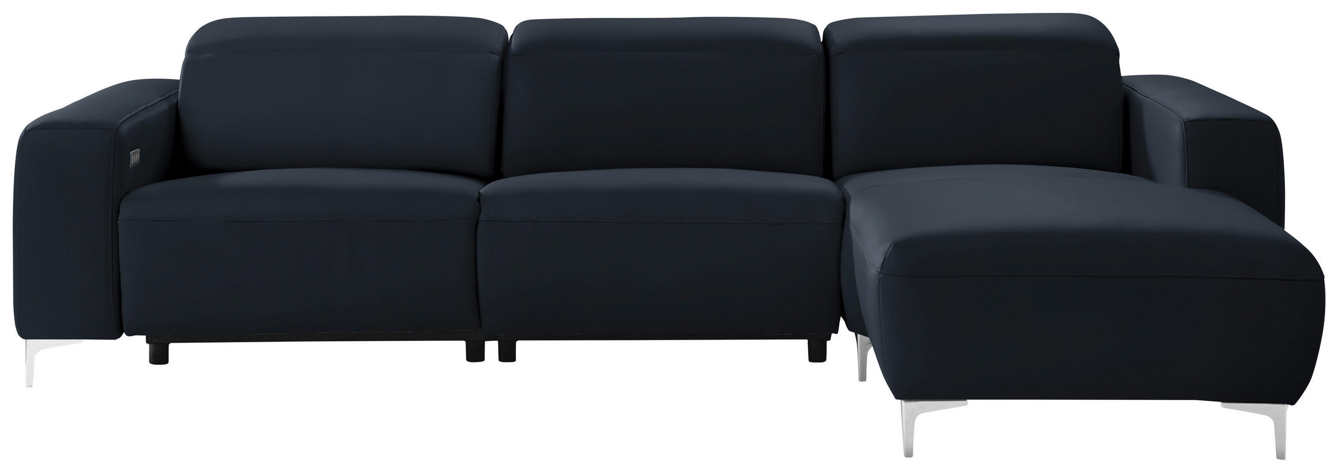 ECKSOFA in Echtleder Dunkelblau  - Chromfarben/Dunkelblau, Design, Leder/Metall (292/177cm) - Pure Home Lifestyle