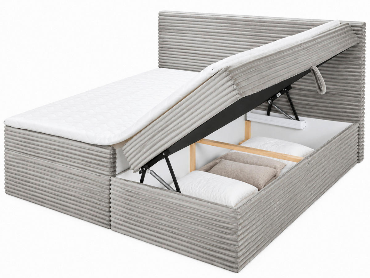 BOXBETT 180/200 cm,  in Grau, Bettkasten, Topper, H3 + H3 = fest  - Chromfarben/Grau, MODERN, Holz/Kunststoff (180/200cm) - MID.YOU