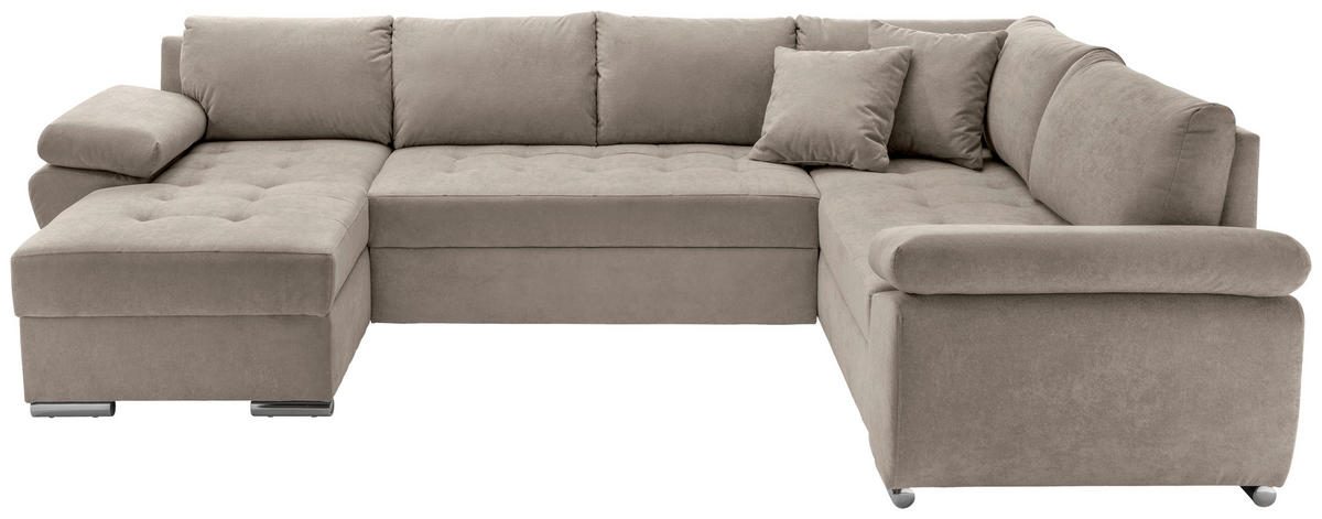 WOHNLANDSCHAFT in Mikrofaser Taupe  - Taupe/Chromfarben, KONVENTIONELL, Textil/Metall (157/305/219cm) - Livetastic
