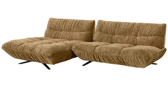 ECKSOFA Beigebraun Chenille Rücken echt, Sitztiefenverstellung  - Beigebraun/Schwarz, Design, Textil/Metall (178/295cm) - Belluti