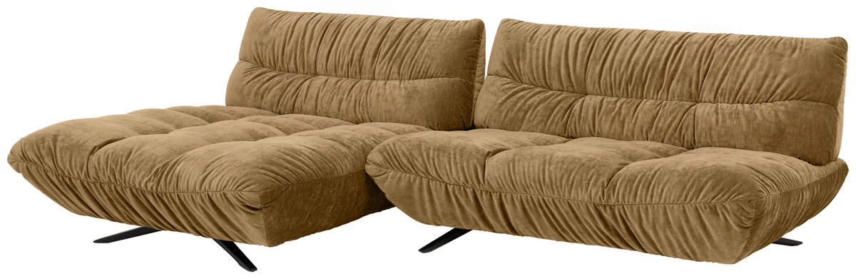 ECKSOFA Beigebraun Chenille Rücken echt, Sitztiefenverstellung  - Beigebraun/Schwarz, Design, Textil/Metall (178/295cm) - Belluti