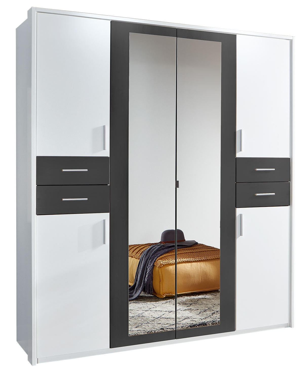 KLEIDERSCHRANK 6-türig Graphitfarben, Weiß - Silberfarben/Graphitfarben, Basics, Holzwerkstoff/Kunststoff (180/208/58cm) - MID.YOU