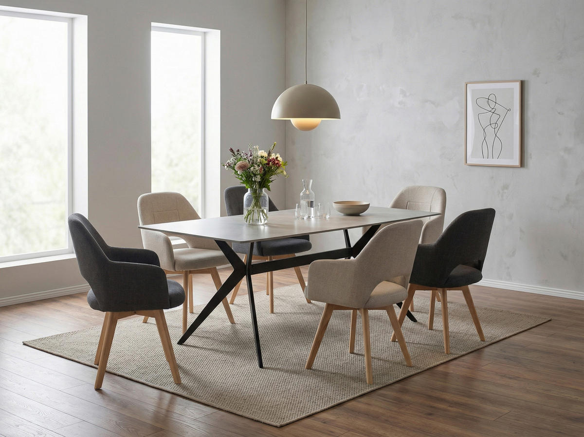 SESSELSET in Webstoff, Mikrofaser Beige  - Beige/Buchefarben, MODERN, Holz/Textil (57/88/61cm) - P & B