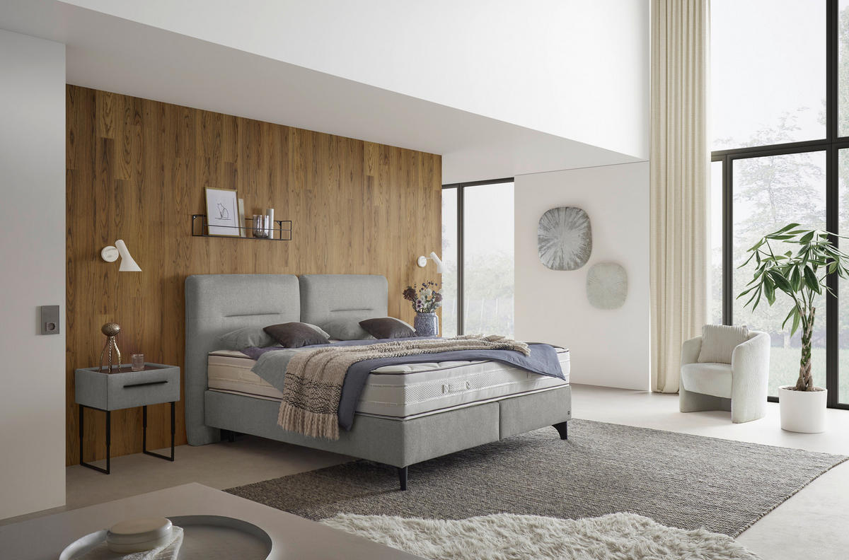 BOXSPRINGBETT 180/200 cm  Hellgrau  - Hellgrau/Schwarz, Design, Holz/Holzwerkstoff (180/200cm) - Dieter Knoll