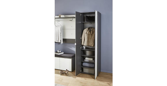 GARDEROBENSCHRANK Graphitfarben, Weiß - Alufarben/Graphitfarben, Design, Glas/Holzwerkstoff (62/199/40cm) - Voleo