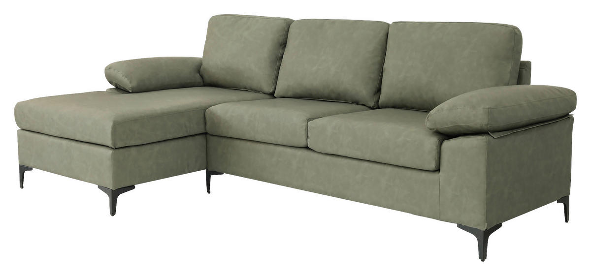 ECKSOFA Grün Lederlook  - Schwarz/Grün, KONVENTIONELL, Kunststoff/Textil (135/262cm) - MID.YOU