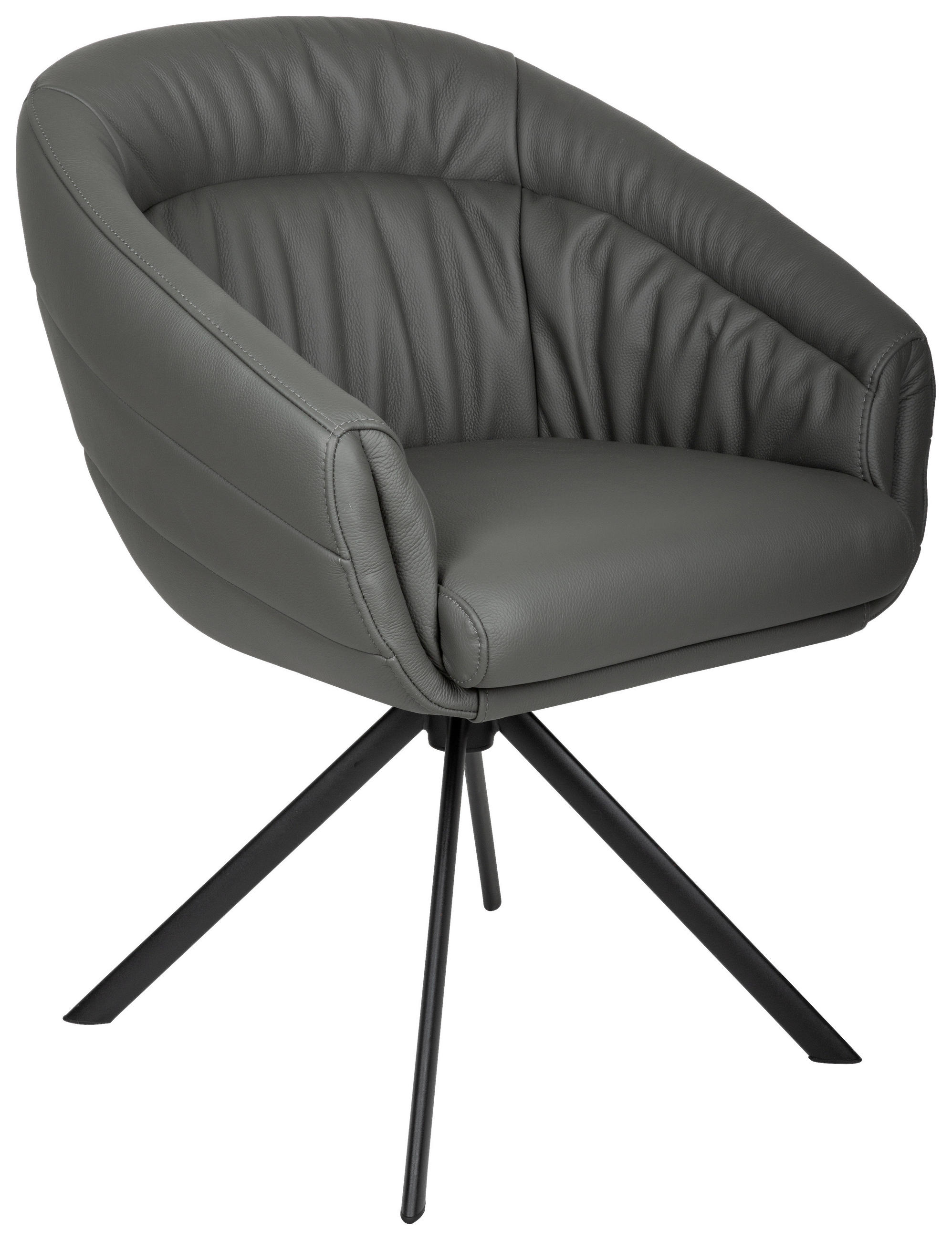 ARMLEHNSTUHL  in Eisen Echtleder pigmentiert  - Anthrazit/Schwarz, Design, Leder/Metall (62/82/64cm) - Belluti