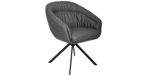 ARMLEHNSTUHL  in Eisen Echtleder pigmentiert  - Anthrazit/Schwarz, Design, Leder/Metall (62/82/64cm) - Belluti