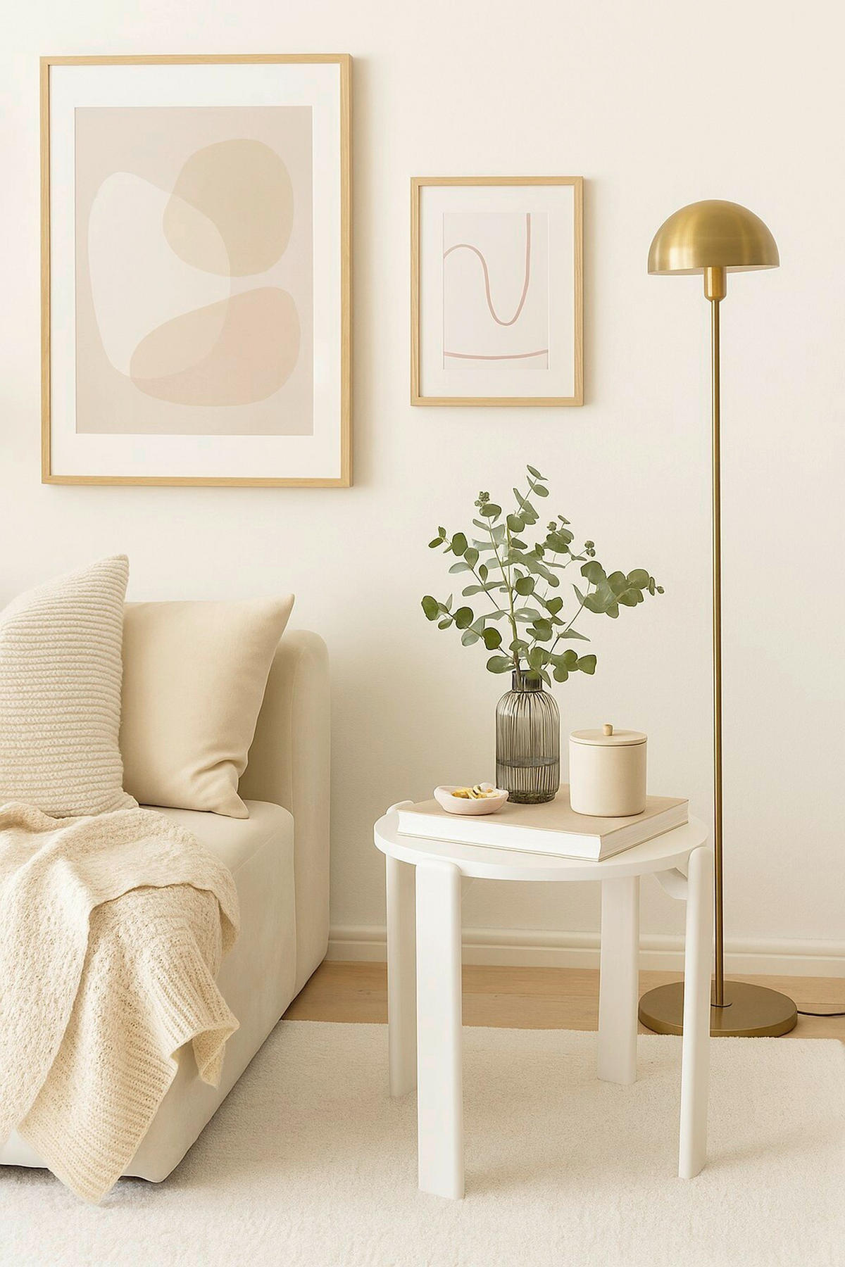 BEISTELLTISCH 56/56/46 cm Eiche furniert Weiß rund  - Weiß, Design, Holz/Holzwerkstoff (56/56/46cm) - MID.YOU