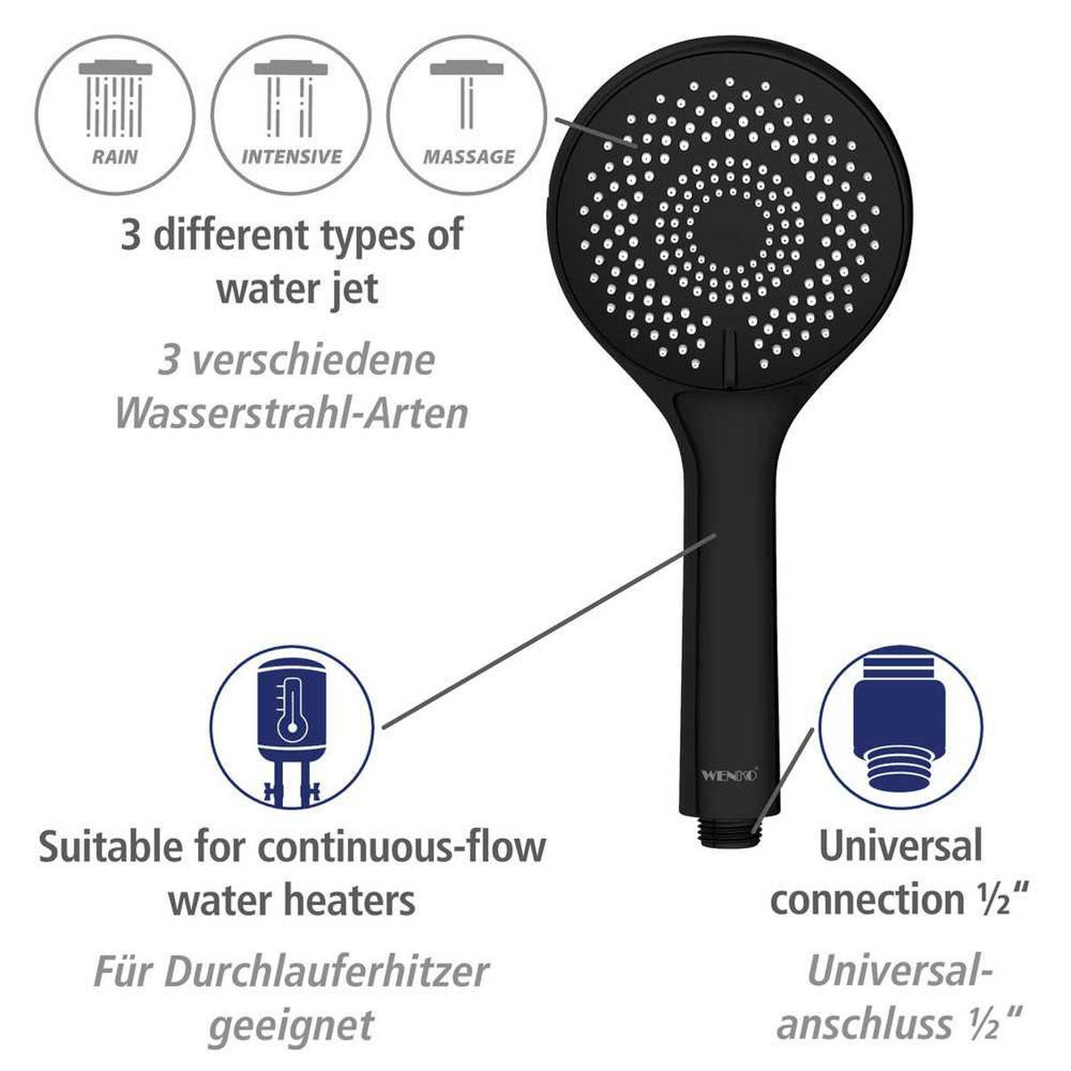 ÜBERKOPFBRAUSESET  - Schwarz, Basics, Metall (22,5/75-120/27cm) - Wenko