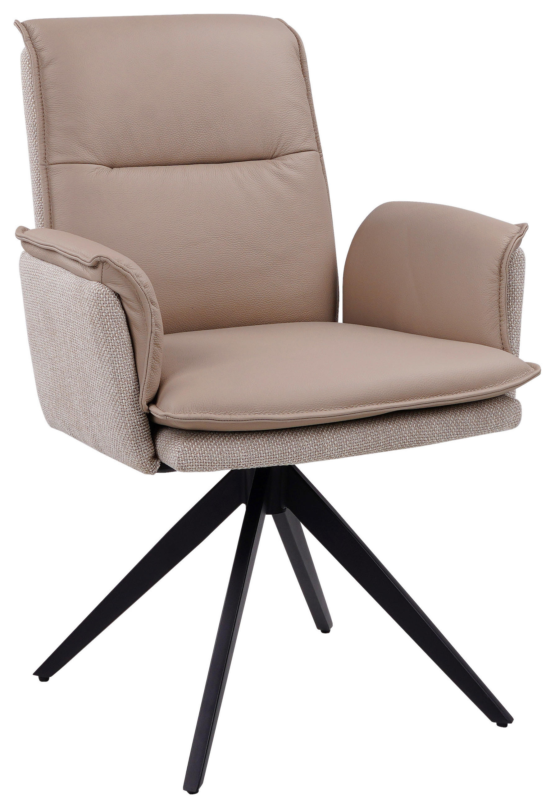 ARMLEHNSTUHL  in Eisen Webstoff Echtleder pigmentiert  - Taupe/Schwarz, Design, Leder/Textil (63/89/65cm) - Novel