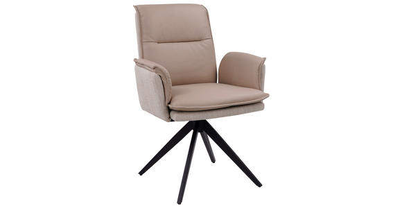 ARMLEHNSTUHL  Sitzfläche 360° drehbar Webstoff Echtleder  Taupe  - Taupe/Schwarz, Design, Leder/Textil (63/89/65cm) - Novel