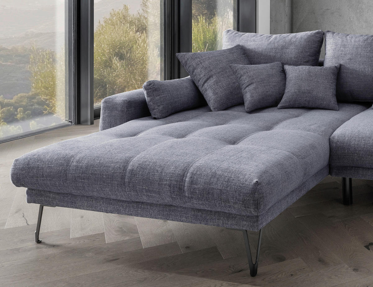 ECKSOFA in Mikrofaser Blau  - Blau/Schwarz, Konventionell, Textil/Metall (192/310cm) - Livetastic
