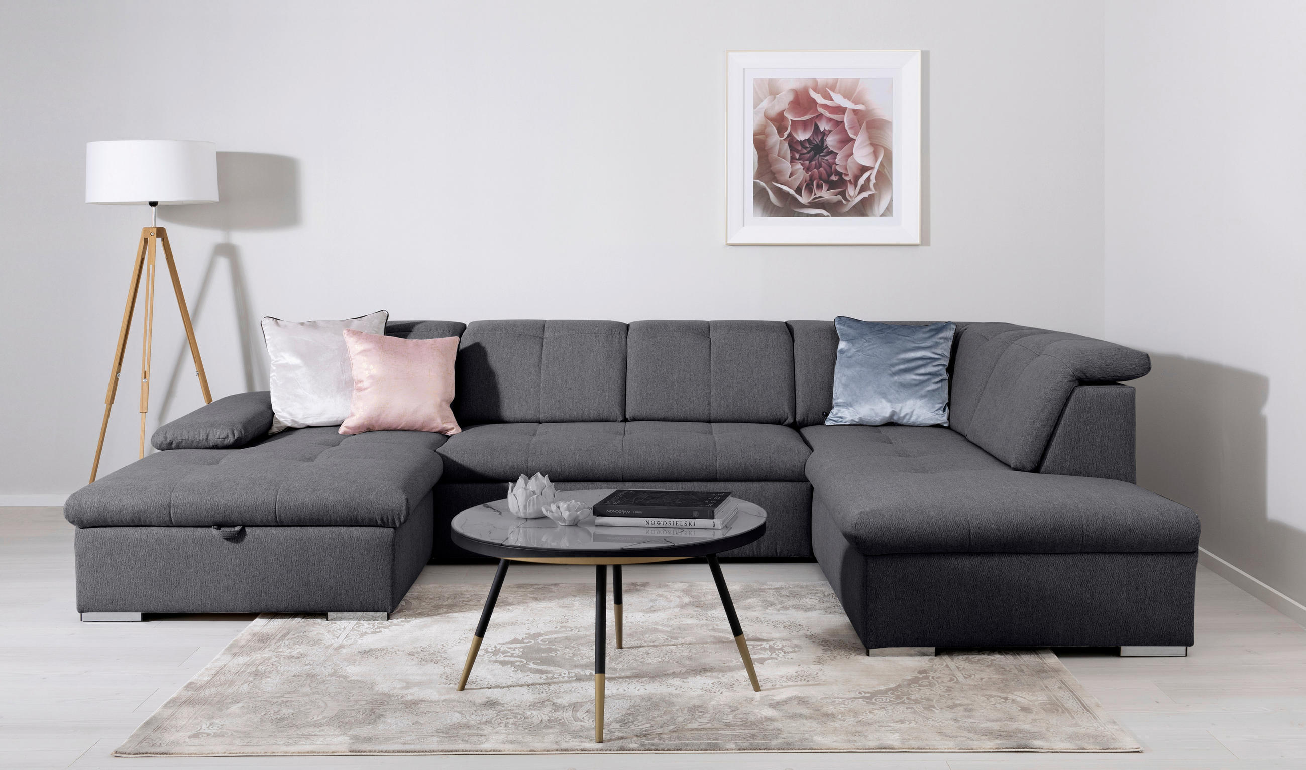 WOHNLANDSCHAFT Ramzes Dunkelgrau  - Dunkelgrau/Grau, Design, Textil/Metall (173/328/215cm) - MID.YOU