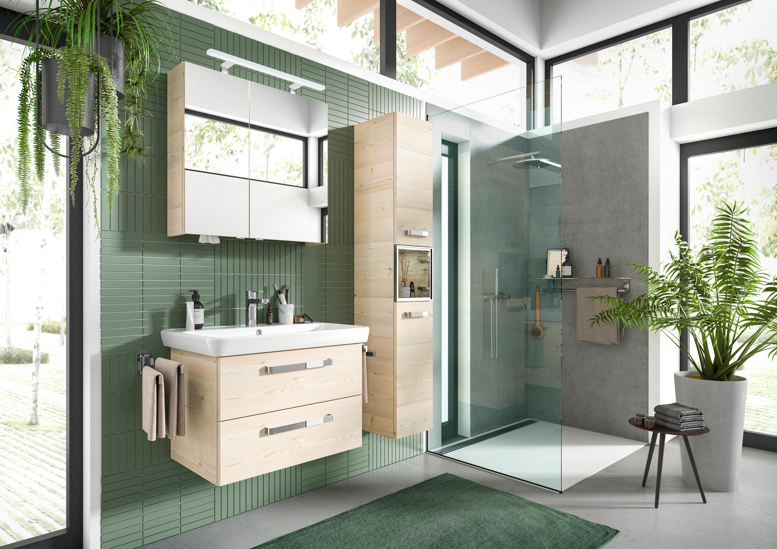 Thumbnail - Sadena Waschtischkombi, Eiche, Weiß, Metall, 2 Schublade(n) Schubladen, einzeln stellbar, 80.5 cm, Made in Germany, häng...