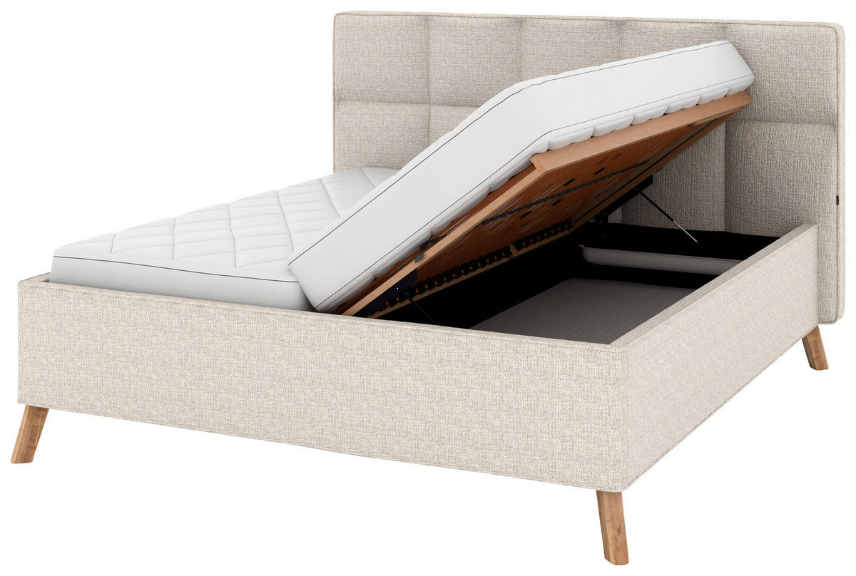 POLSTERBETT Bettkasten, motorische Verstellbarkeit, Fernbedienung, Lattenroste, Matratzen 180/200 cm  in Creme  - Creme/Schwarz, KONVENTIONELL, Holz/Textil (180/200cm) - Musterring