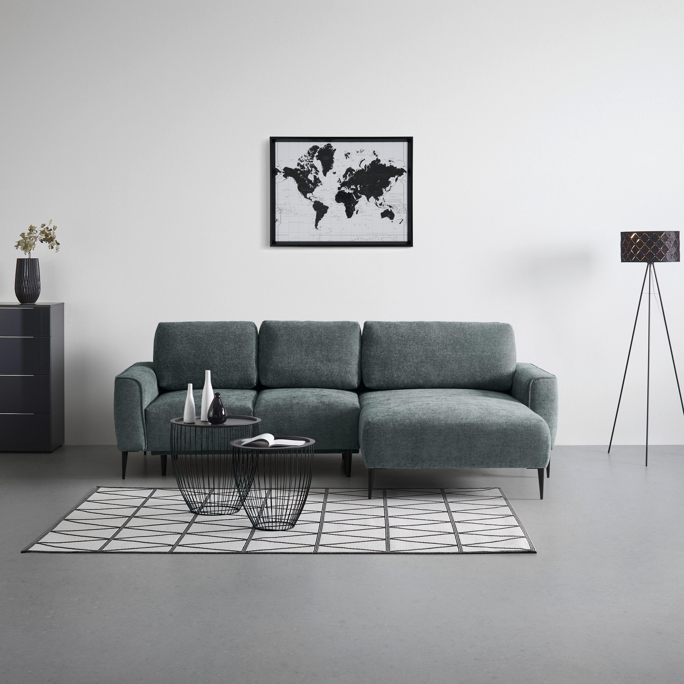 HÖRNSOFFA i vävt tyg mörkgrön  - svart/mörkgrön, Modern, metall/textil (255/164cm) - MID.YOU