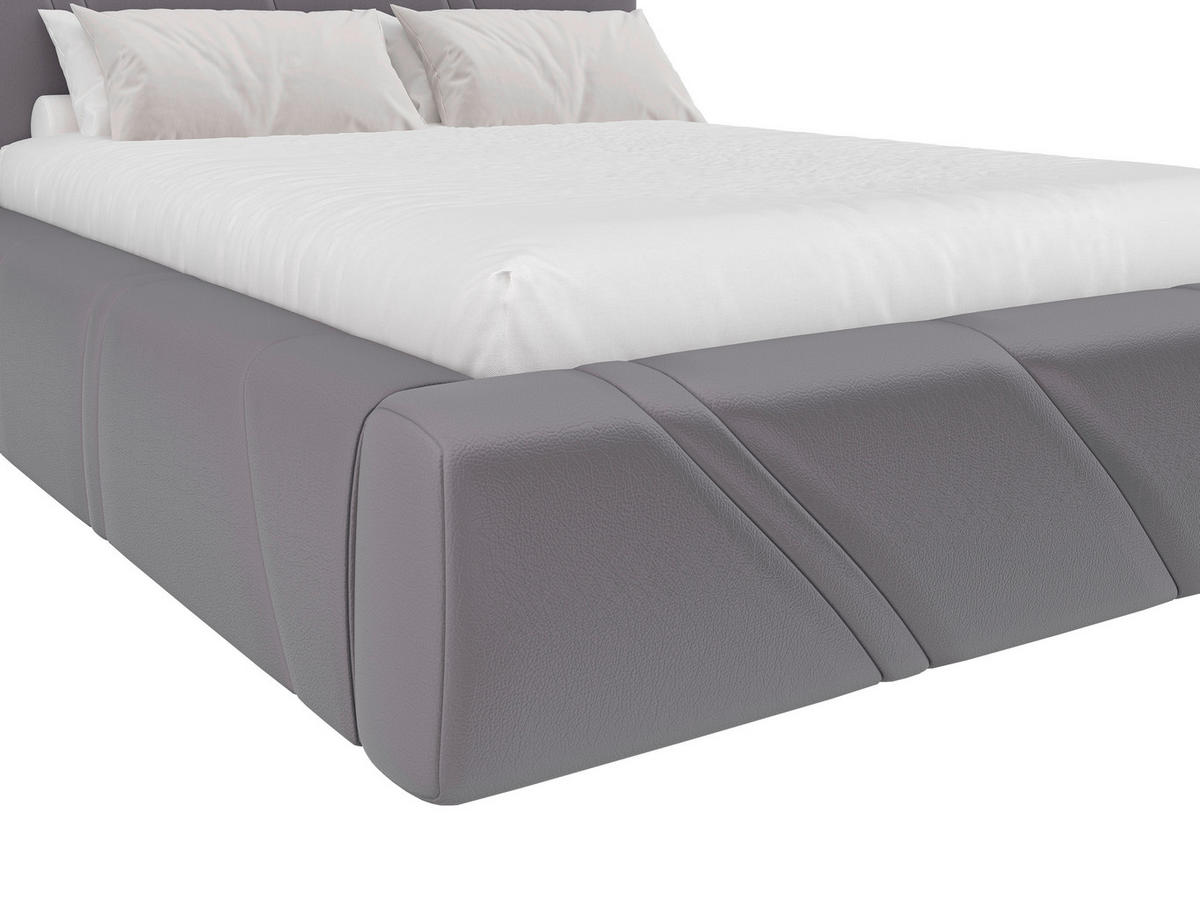 POLSTERBETT 140/200 cm,  in Hellgrau, gepolstertes Kopfteil, Lattenrost, Bettkasten,  - Hellgrau/Schwarz, Design, Holz/Kunststoff (140/200cm) - Chameo