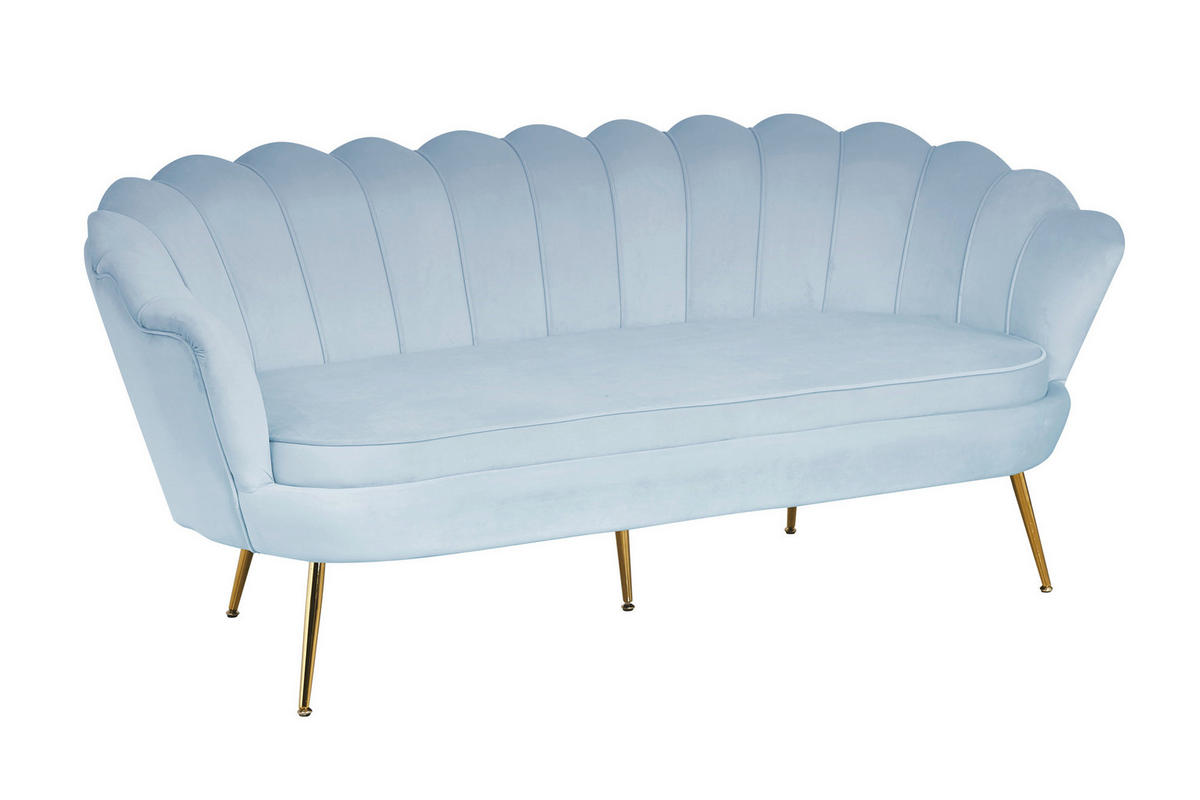 3-SITZER-SOFA in Samt Hellgrau  - Goldfarben/Hellgrau, MODERN, Textil/Metall (180/78/76cm) - Livetastic