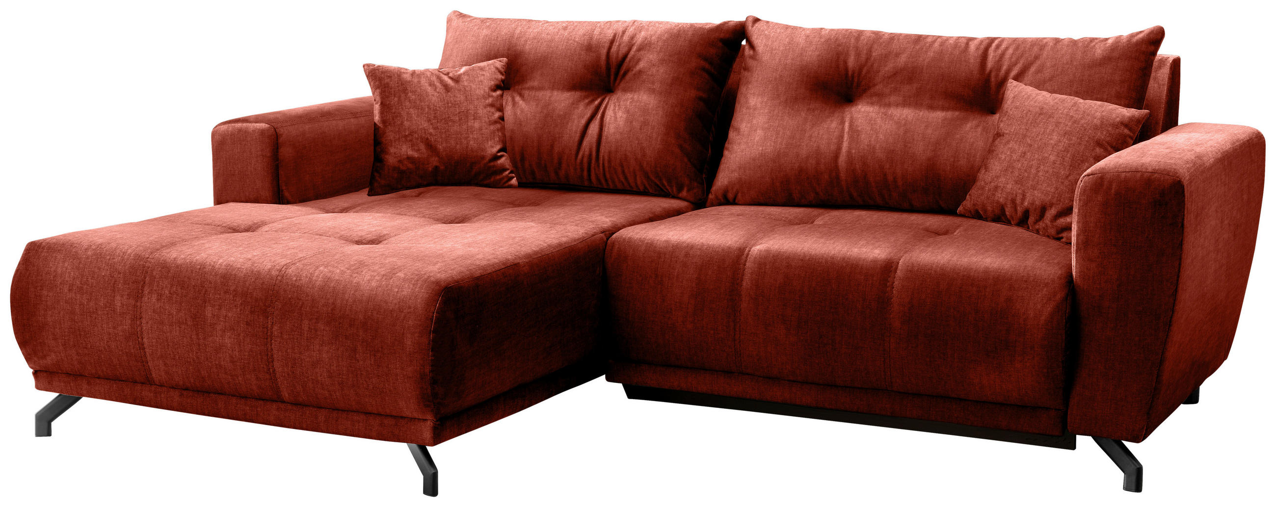 ECKSOFA in Velours Koralle  - Koralle/Schwarz, Modern, Textil/Metall (177/246cm) - MID.YOU