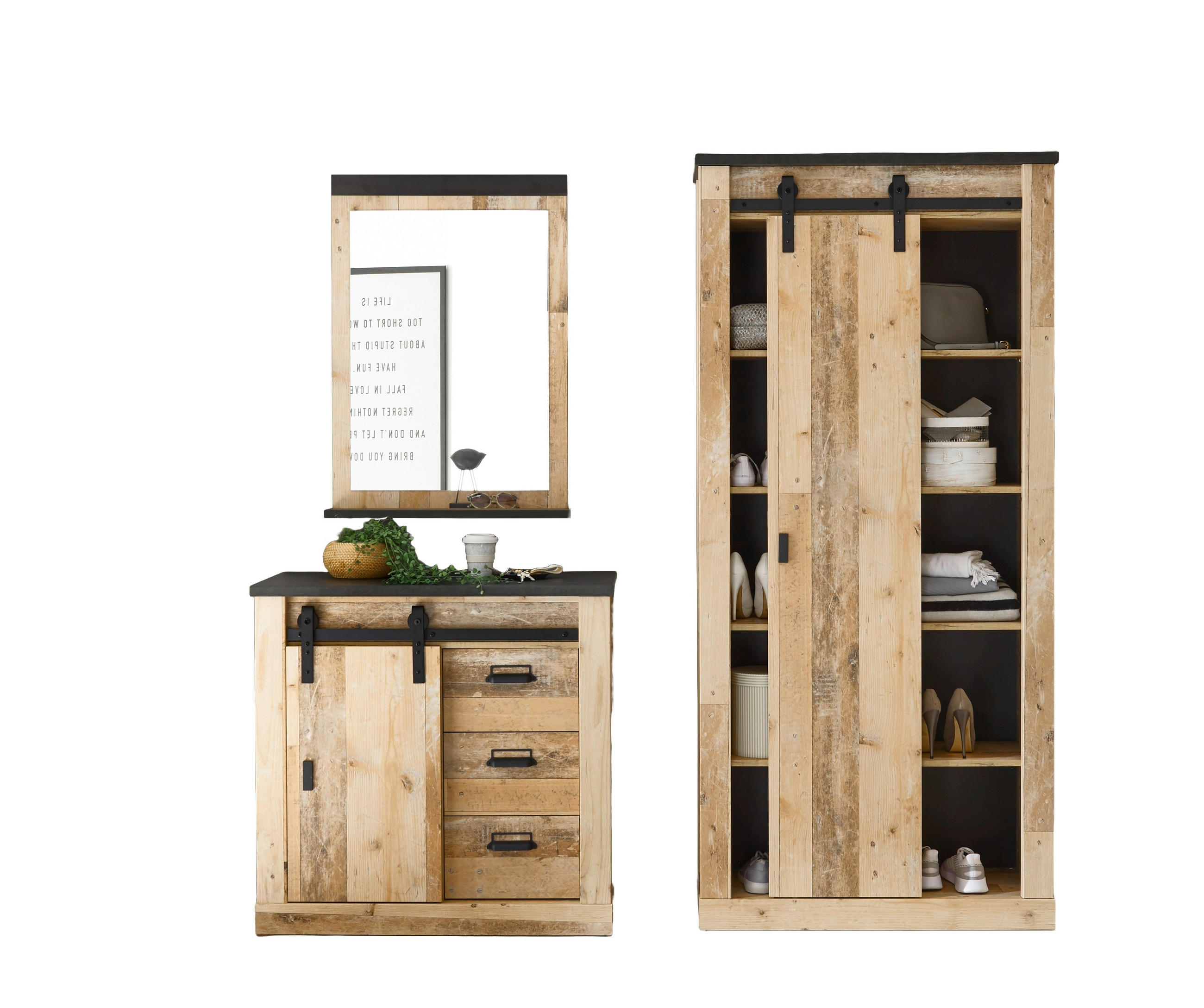 GARDEROBE 3-teilig  in 206/201/43 cm  - Anthrazit/Naturfarben, Design, Glas/Holzwerkstoff (206/201/43cm) - Modante