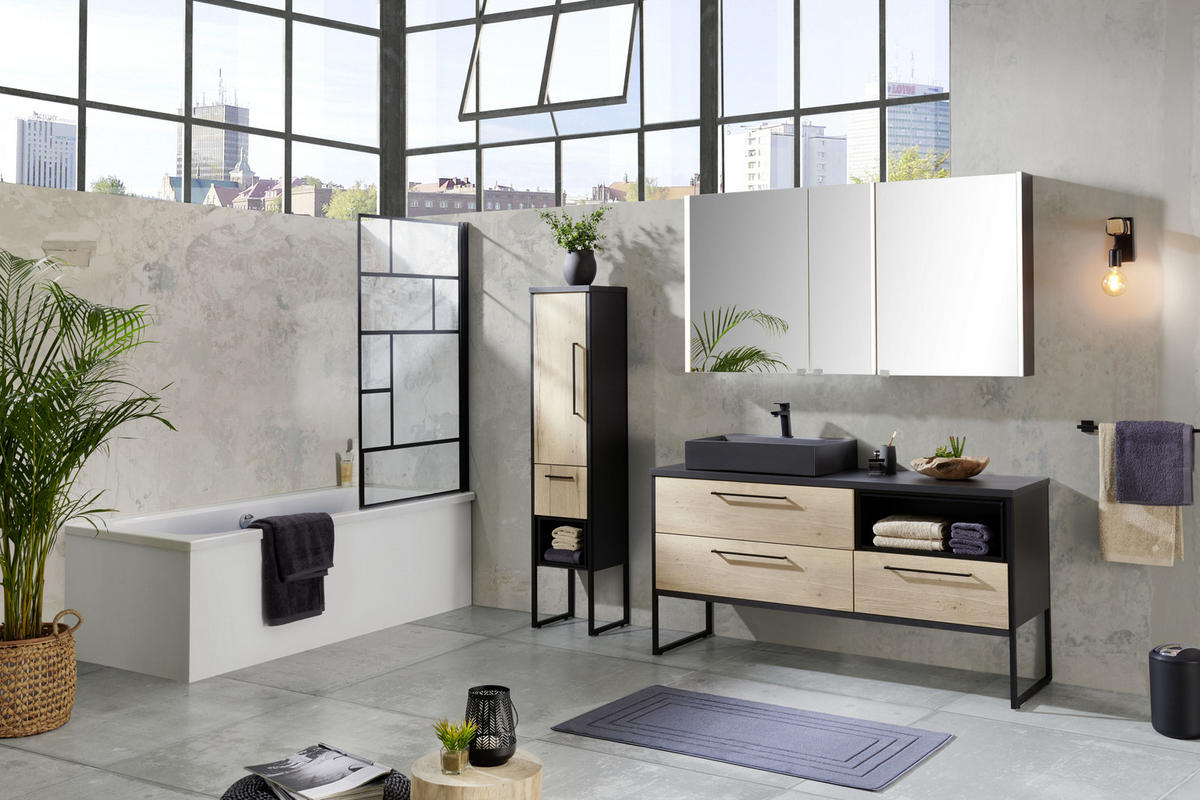 BADEZIMMER  in 154,6 cm  - Dunkelgrau/Eichefarben, Modern, Glas/Keramik (154,6cm) - Dieter Knoll