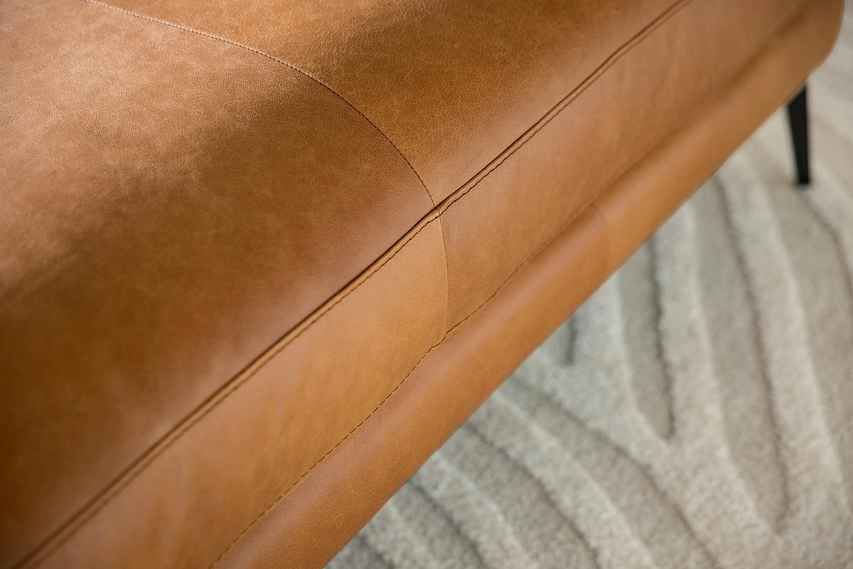 HOCKER BERLIN Echtleder Cognac  - Cognac/Schwarz, Design, Leder/Metall (163/46/62cm) - Livetastic